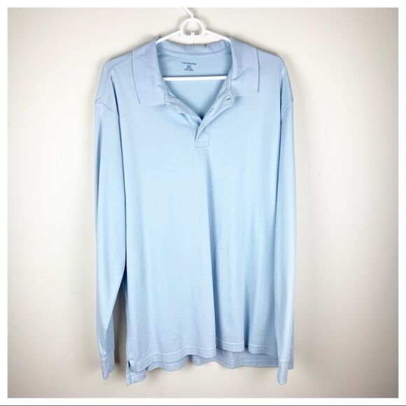 Land's End Light Blue Men’s Long Sleeve Knit Polo - Picture 4 of 11